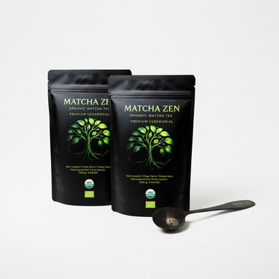 Pack de dos bolsas de té matcha ceremonial 100g con cuchara medidora Matcha Zen